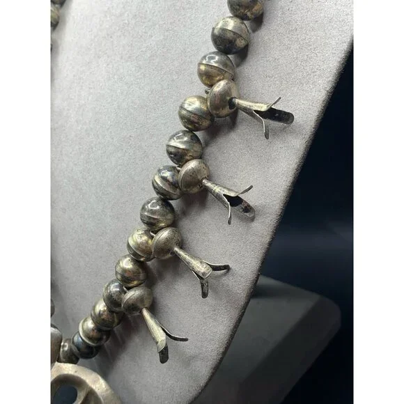 Squash Blossom NAJA Pendant Sterling Silver Native American Silver Pearls Long C